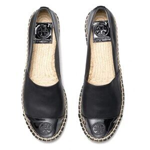 Tory Burch Color Block Mixed Leather Espadrille Flat Slip on Black Size 6